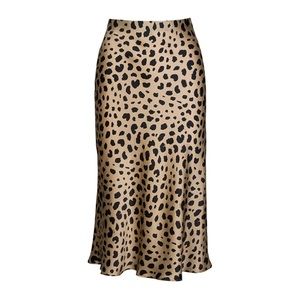 Leopard Cheetah Print Midi Skirt, S, Trendy